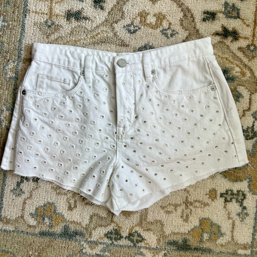 White eyelet denim short